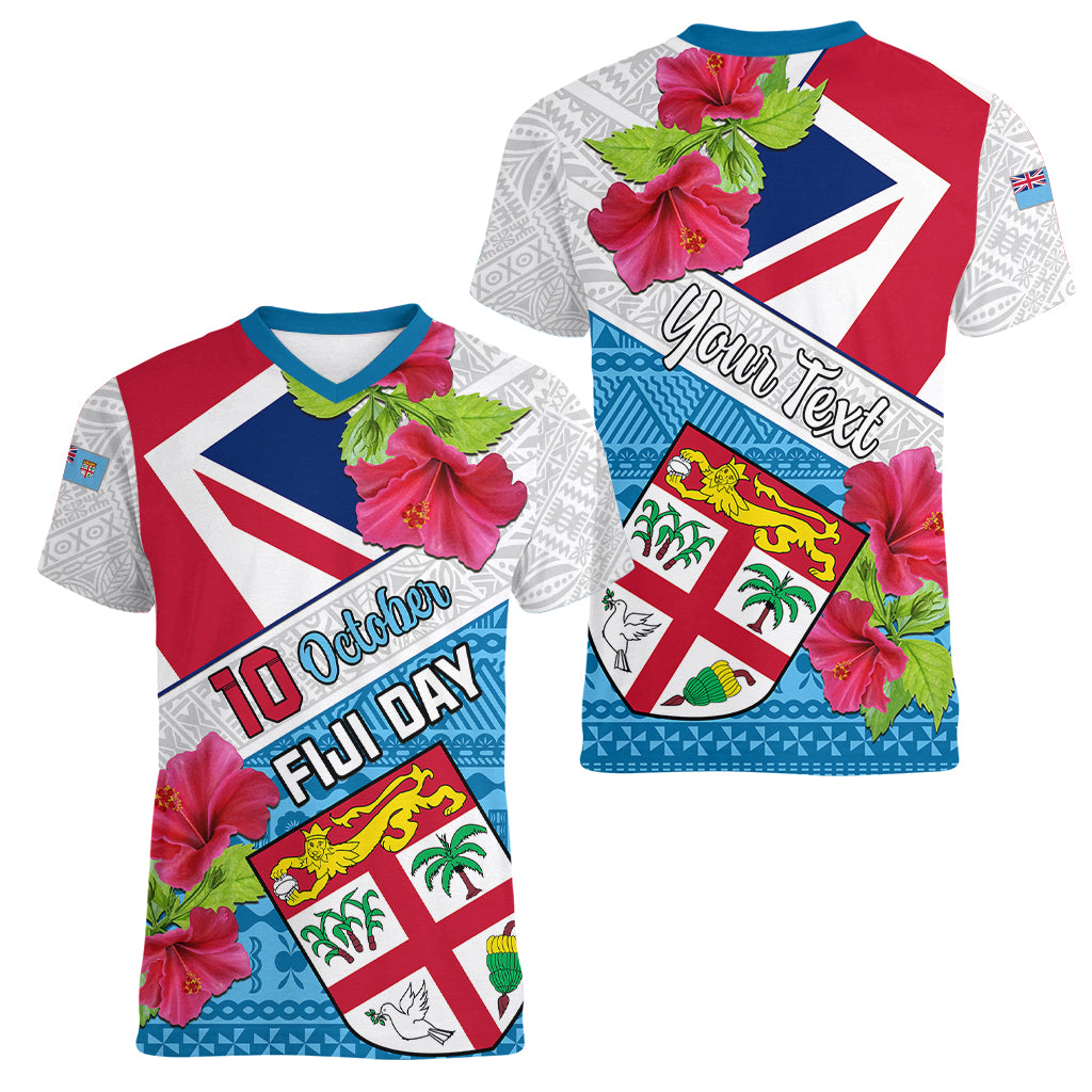 Personalised Fiji Day Women V Neck T Shirt Fijian Hibiscus Special Version - Wonder Print Shop
