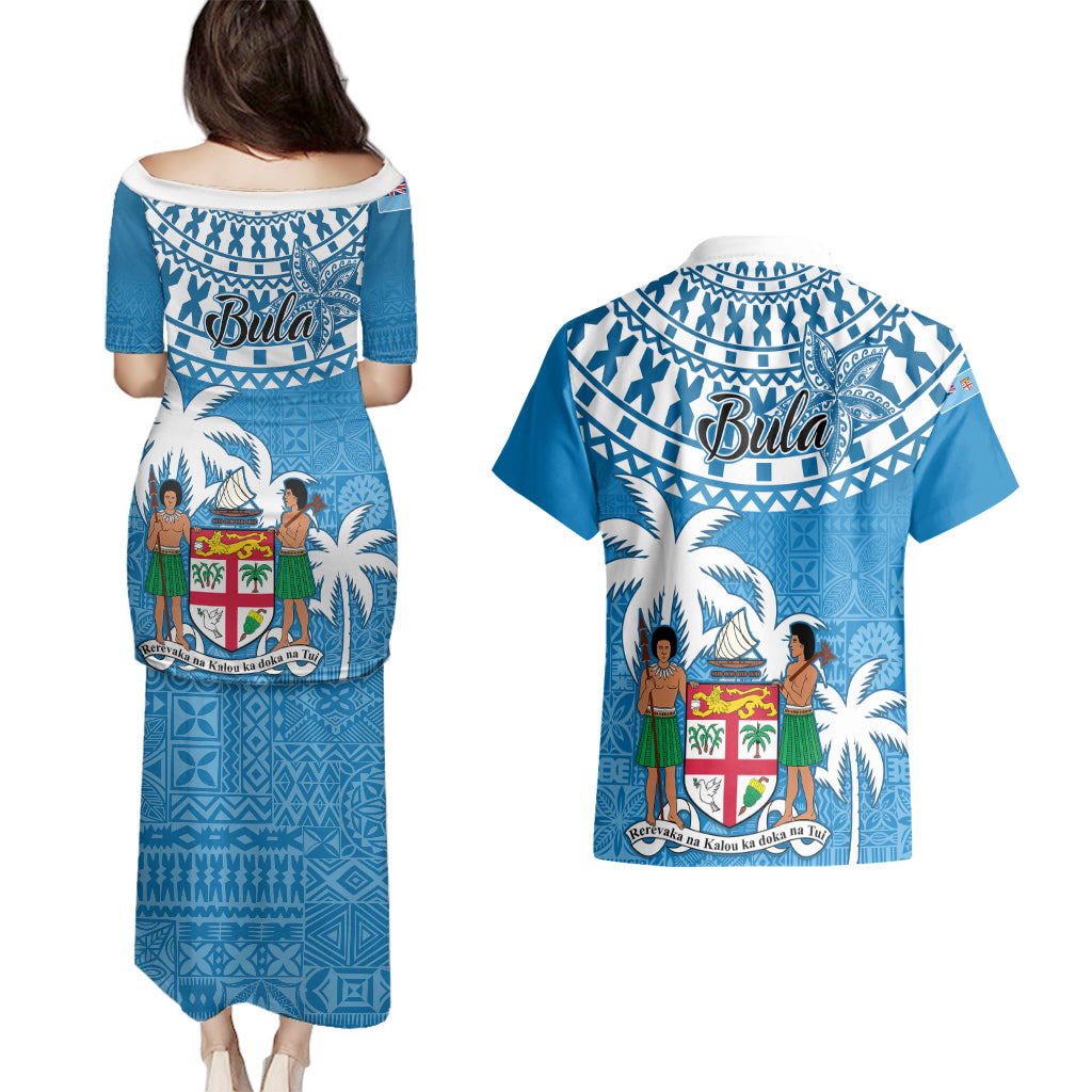 Fiji Couples Matching Puletasi Dress and Hawaiian Shirt Bula Fijian Tapa Pattern - Wonder Print Shop