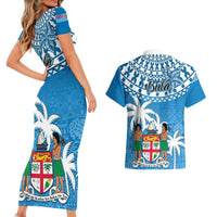 Fiji Couples Matching Short Sleeve Bodycon Dress and Hawaiian Shirt Bula Fijian Tapa Pattern - Wonder Print Shop