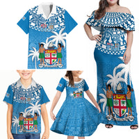 Fiji Family Matching Off Shoulder Maxi Dress and Hawaiian Shirt Bula Fijian Tapa Pattern - Wonder Print Shop