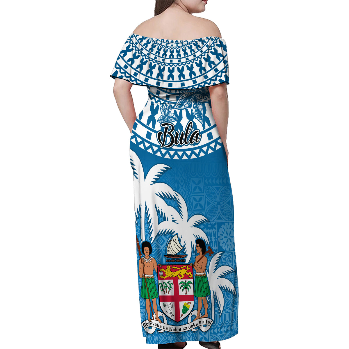 Fiji Family Matching Off Shoulder Maxi Dress and Hawaiian Shirt Bula Fijian Tapa Pattern - Wonder Print Shop