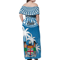 Fiji Family Matching Off Shoulder Maxi Dress and Hawaiian Shirt Bula Fijian Tapa Pattern - Wonder Print Shop