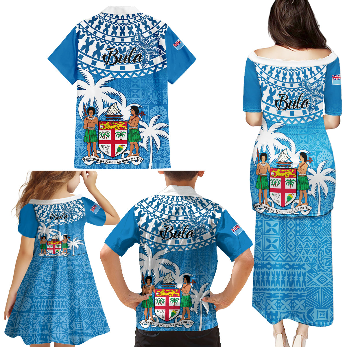 Fiji Family Matching Puletasi Dress and Hawaiian Shirt Bula Fijian Tapa Pattern - Wonder Print Shop