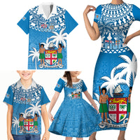 Fiji Family Matching Short Sleeve Bodycon Dress and Hawaiian Shirt Bula Fijian Tapa Pattern - Wonder Print Shop