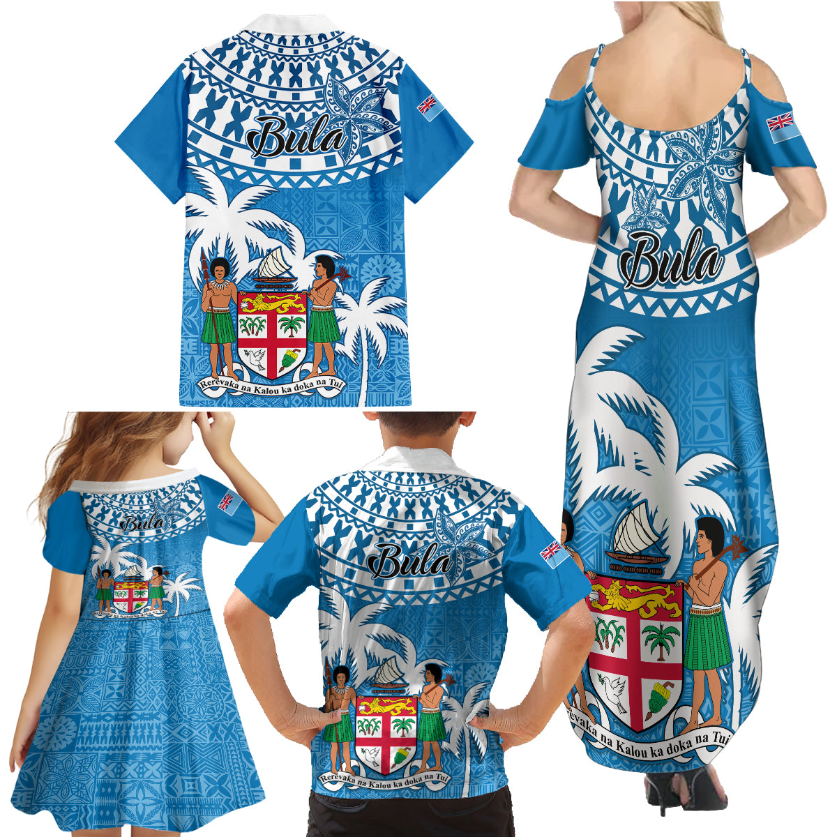 Fiji Family Matching Summer Maxi Dress and Hawaiian Shirt Bula Fijian Tapa Pattern - Wonder Print Shop