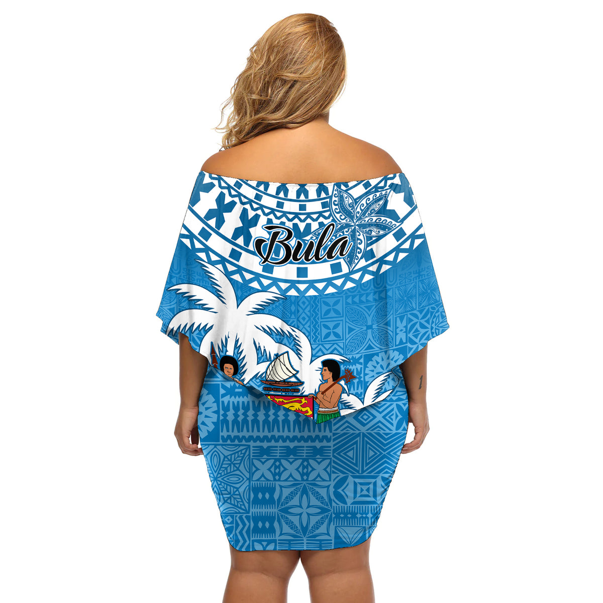 Fiji Off Shoulder Short Dress Bula Fijian Tapa Pattern - Wonder Print Shop