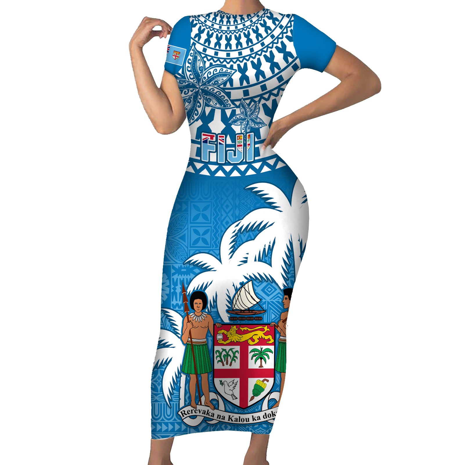 Fiji Short Sleeve Bodycon Dress Bula Fijian Tapa Pattern - Wonder Print Shop
