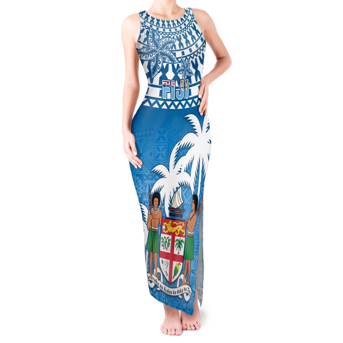 Fiji Tank Maxi Dress Bula Fijian Tapa Pattern - Wonder Print Shop