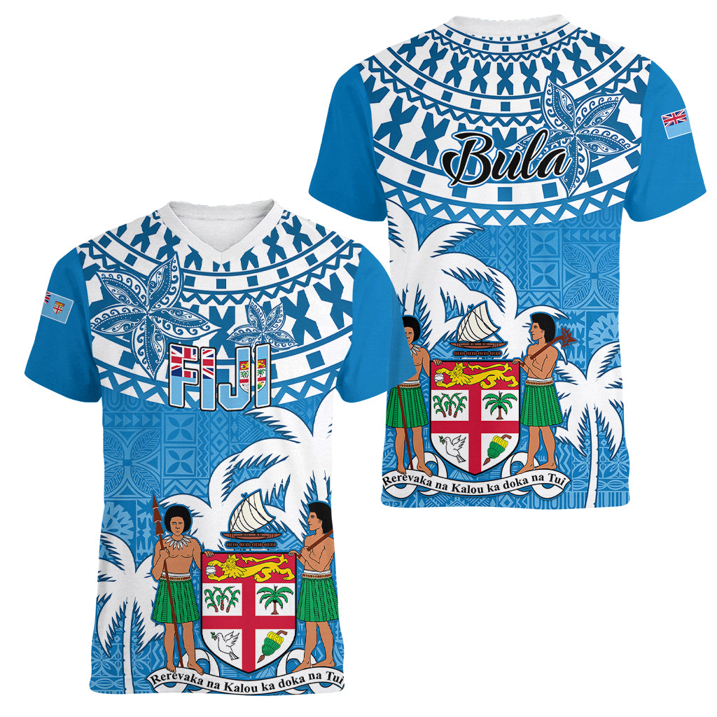 Fiji Women V Neck T Shirt Bula Fijian Tapa Pattern - Wonder Print Shop