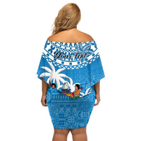 Personalised Fiji Family Matching Off Shoulder Short Dress and Hawaiian Shirt Bula Fijian Tapa Pattern - Wonder Print Shop