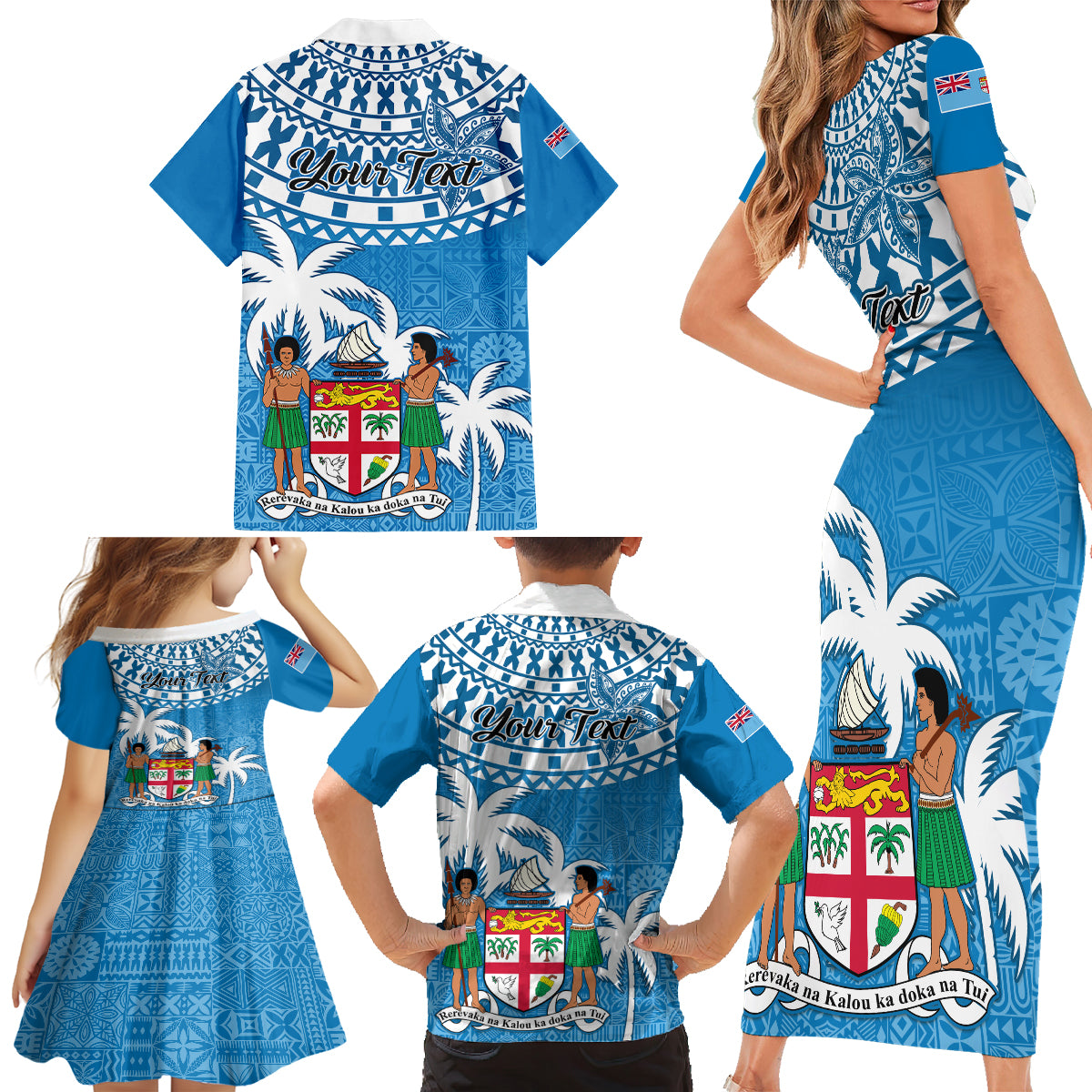 Personalised Fiji Family Matching Short Sleeve Bodycon Dress and Hawaiian Shirt Bula Fijian Tapa Pattern - Wonder Print Shop