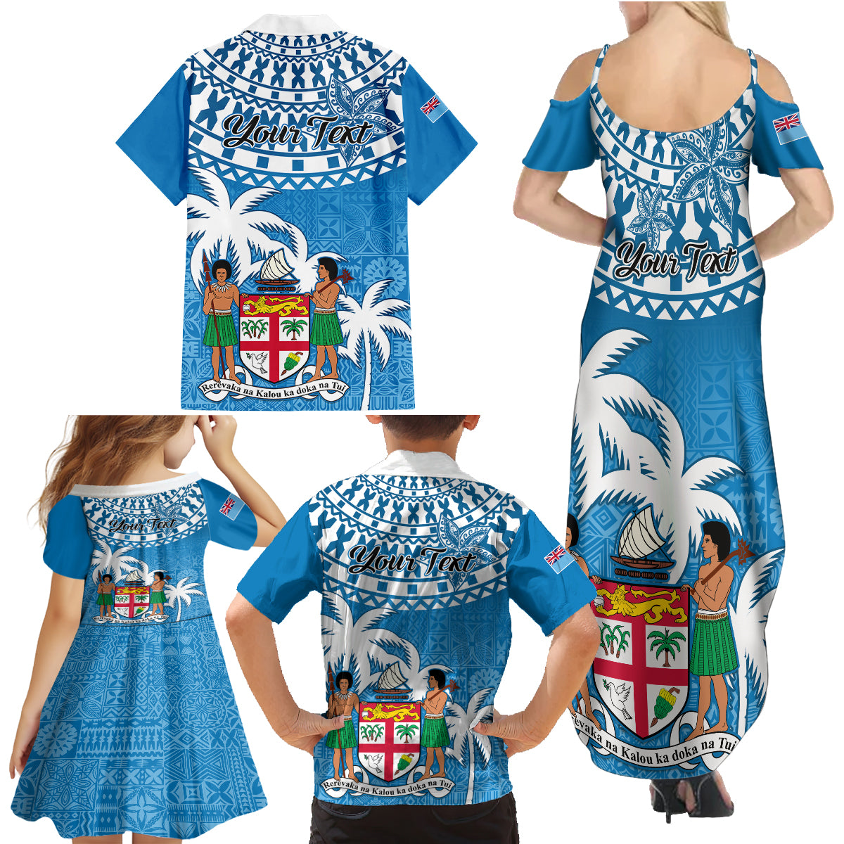 Personalised Fiji Family Matching Summer Maxi Dress and Hawaiian Shirt Bula Fijian Tapa Pattern - Wonder Print Shop