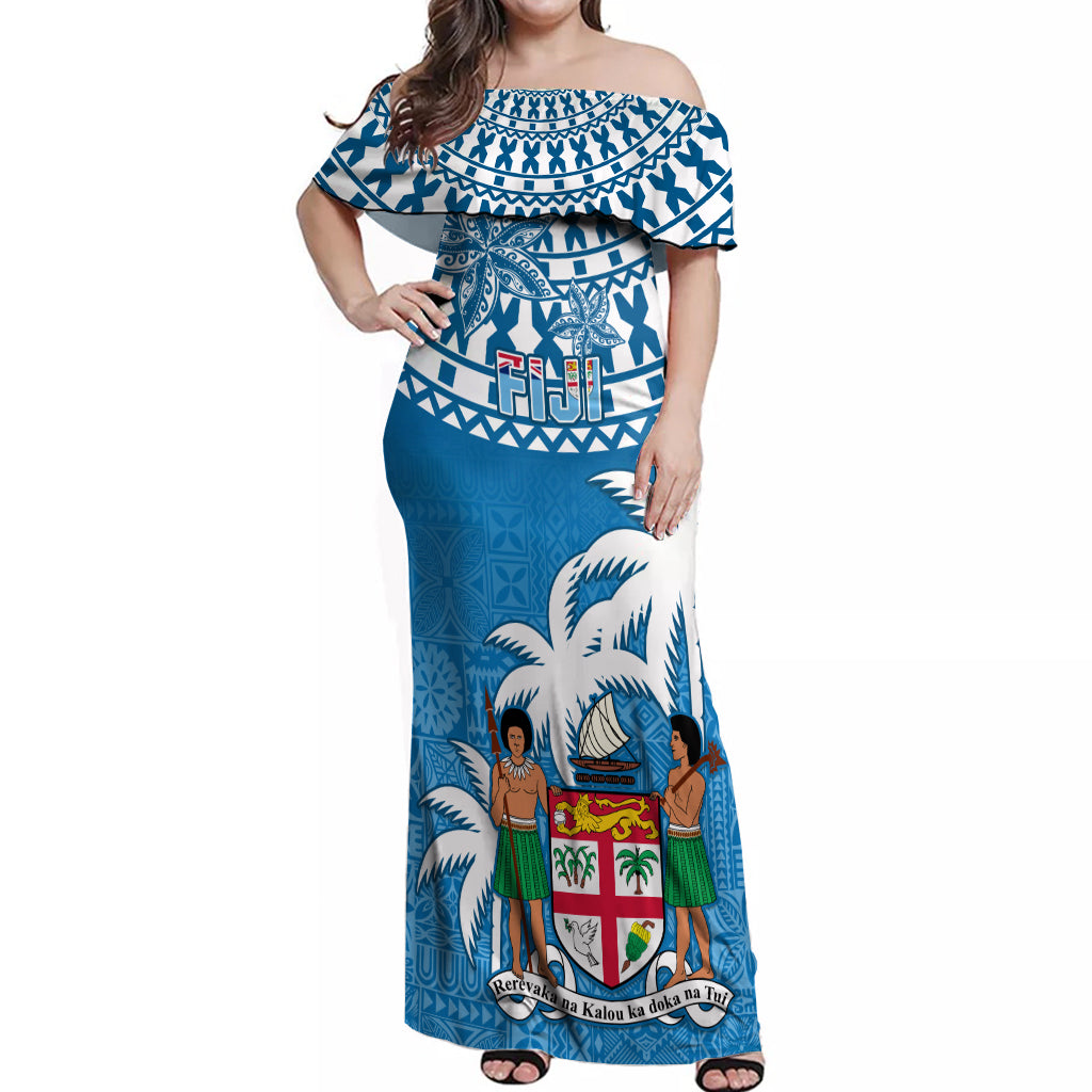 Personalised Fiji Off Shoulder Maxi Dress Bula Fijian Tapa Pattern