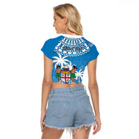 Personalised Fiji Raglan Cropped T Shirt Bula Fijian Tapa Pattern - Wonder Print Shop