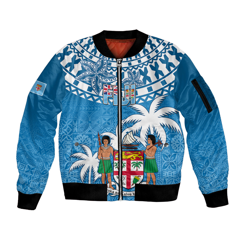 Personalised Fiji Sleeve Zip Bomber Jacket Bula Fijian Tapa Pattern - Wonder Print Shop