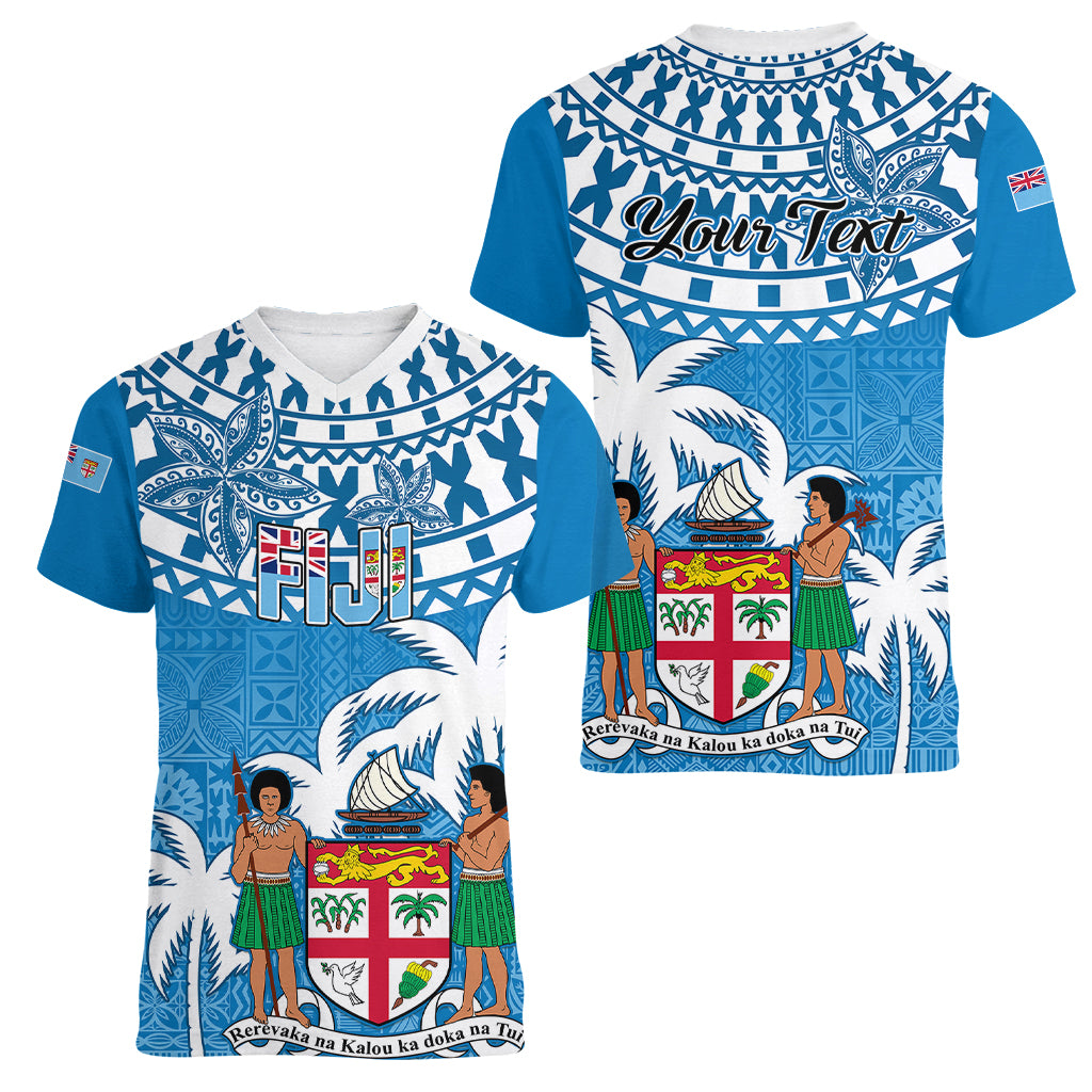 Personalised Fiji Women V Neck T Shirt Bula Fijian Tapa Pattern - Wonder Print Shop