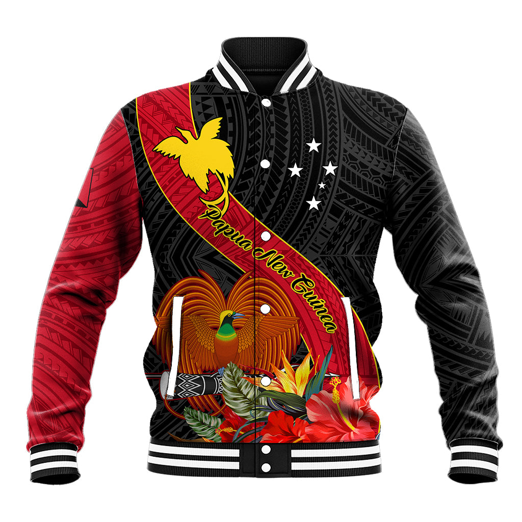 Papua New Guinea Baseball Jacket Bird Of Paradise With Tropical Flower - Wonder Print Shop