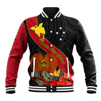 Papua New Guinea Baseball Jacket Bird Of Paradise With Tropical Flower - Wonder Print Shop