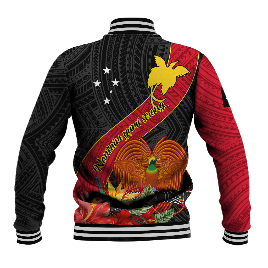 Papua New Guinea Baseball Jacket Bird Of Paradise With Tropical Flower - Wonder Print Shop
