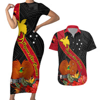 Papua New Guinea Couples Matching Short Sleeve Bodycon Dress and Hawaiian Shirt Bird Of Paradise With Tropical Flower - Wonder Print Shop