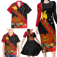 Papua New Guinea Family Matching Long Sleeve Bodycon Dress and Hawaiian Shirt Bird Of Paradise With Tropical Flower - Wonder Print Shop