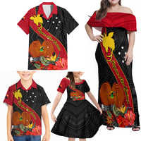 Papua New Guinea Family Matching Off Shoulder Maxi Dress and Hawaiian Shirt Bird Of Paradise With Tropical Flower - Wonder Print Shop