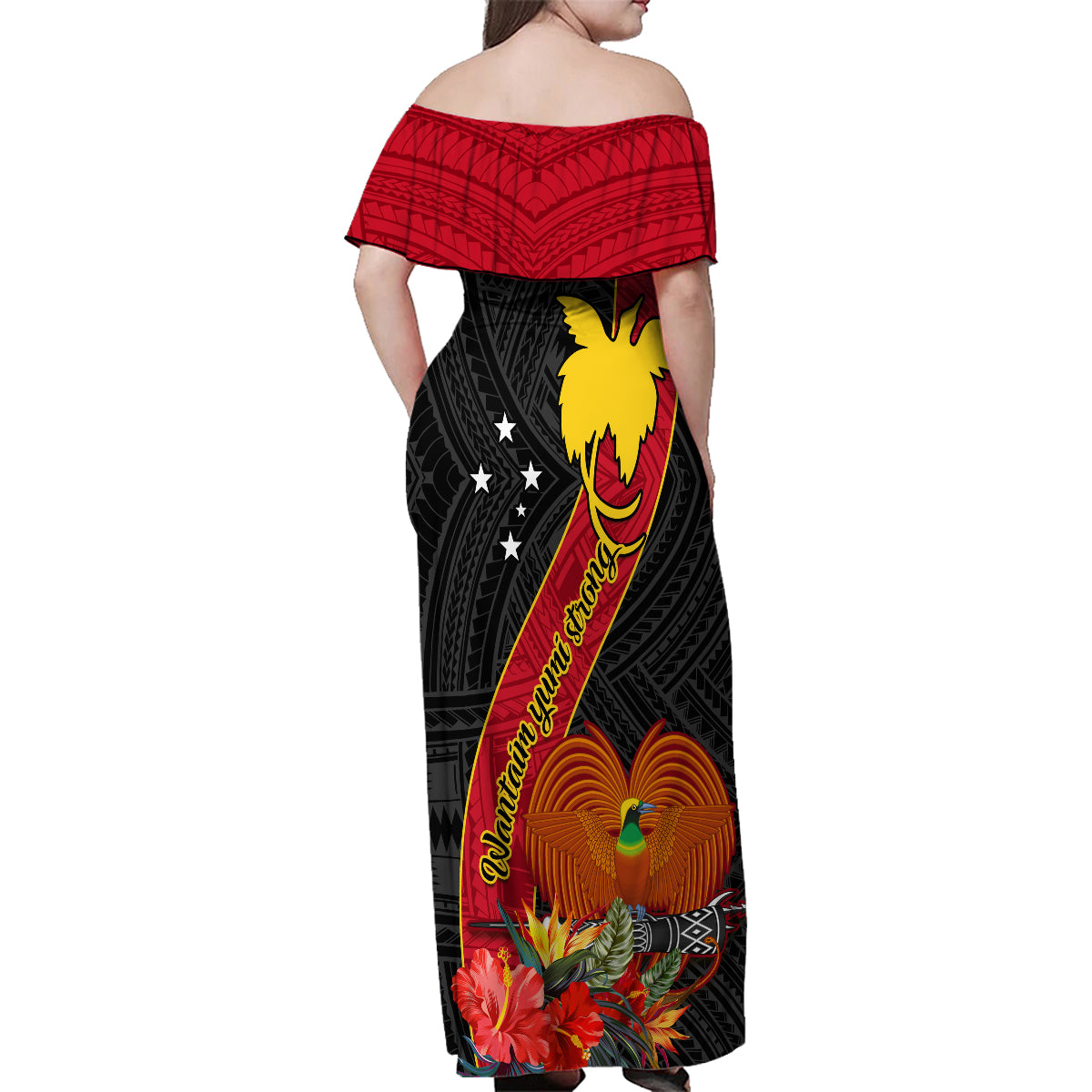 Papua New Guinea Family Matching Off Shoulder Maxi Dress and Hawaiian Shirt Bird Of Paradise With Tropical Flower - Wonder Print Shop