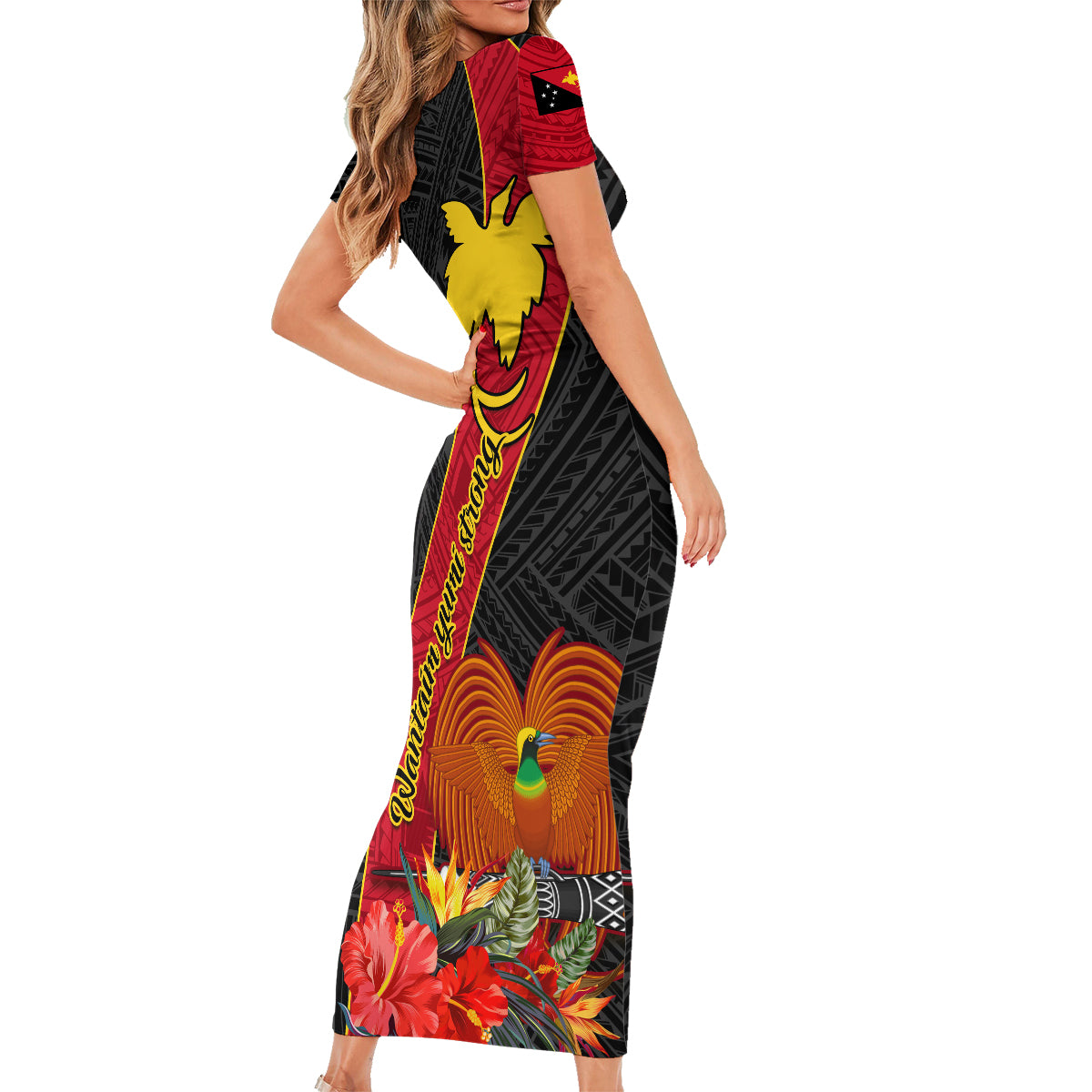 Papua New Guinea Family Matching Short Sleeve Bodycon Dress and Hawaiian Shirt Bird Of Paradise With Tropical Flower - Wonder Print Shop
