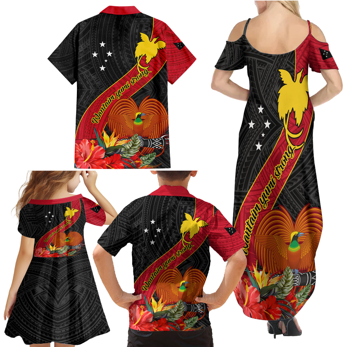 Papua New Guinea Family Matching Summer Maxi Dress and Hawaiian Shirt Bird Of Paradise With Tropical Flower - Wonder Print Shop