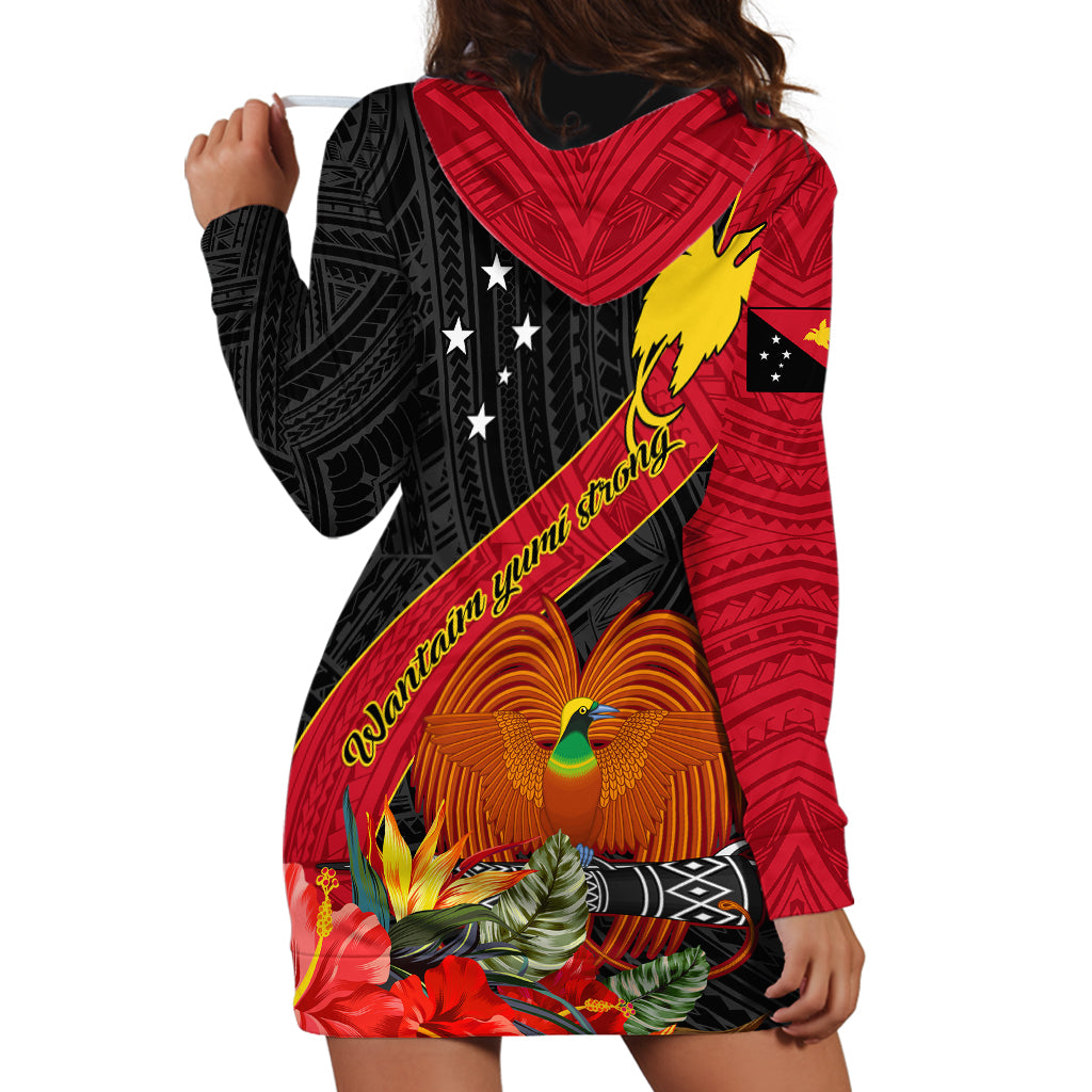 Papua New Guinea Hoodie Dress Bird Of Paradise With Tropical Flower - Wonder Print Shop