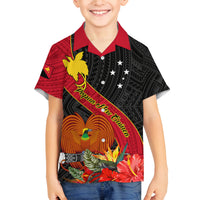 Papua New Guinea Kid Hawaiian Shirt Bird Of Paradise With Tropical Flower - Wonder Print Shop