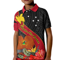 Papua New Guinea Kid Polo Shirt Bird Of Paradise With Tropical Flower - Wonder Print Shop