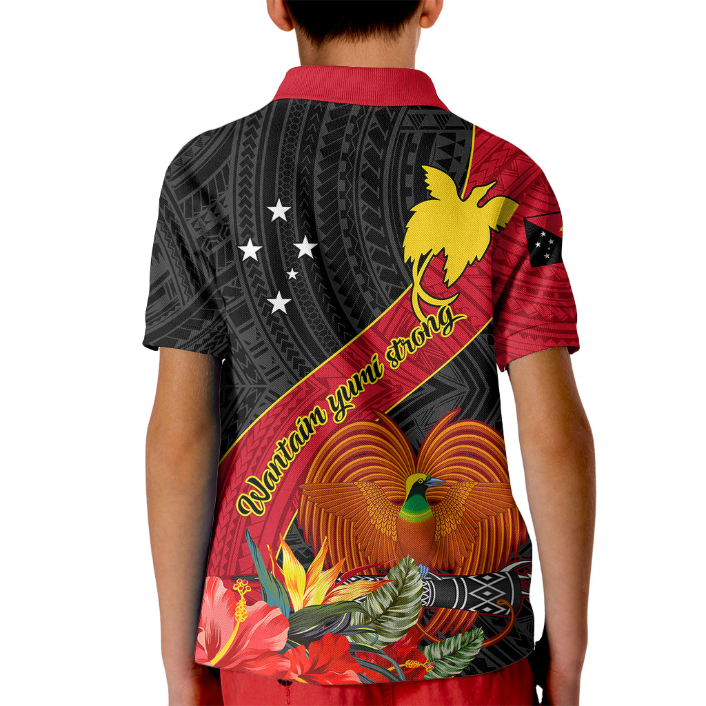 Papua New Guinea Kid Polo Shirt Bird Of Paradise With Tropical Flower - Wonder Print Shop