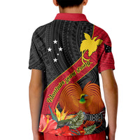 Papua New Guinea Kid Polo Shirt Bird Of Paradise With Tropical Flower - Wonder Print Shop