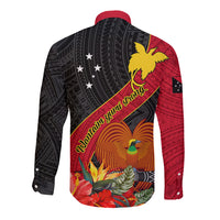 Papua New Guinea Long Sleeve Button Shirt Bird Of Paradise With Tropical Flower - Wonder Print Shop
