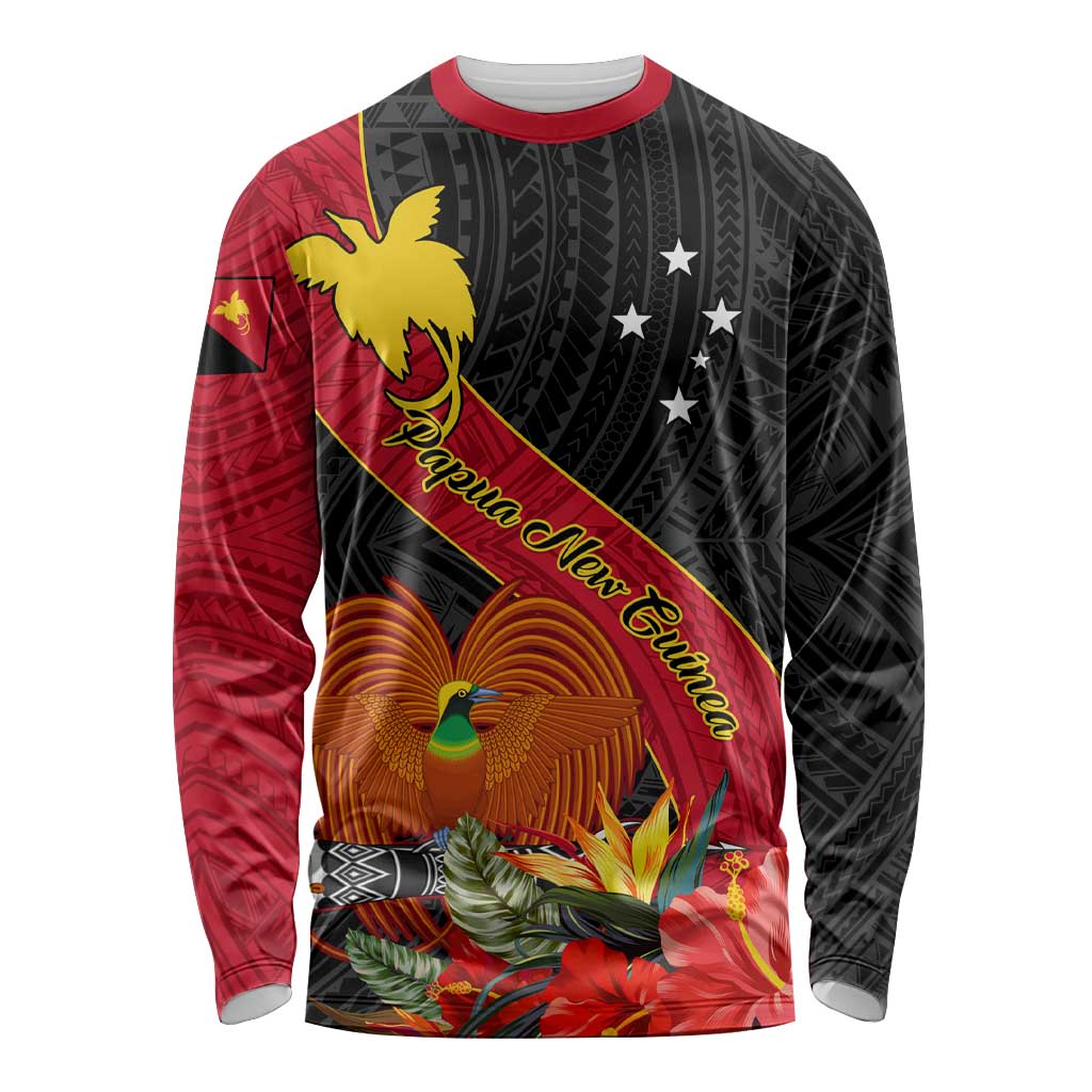 Papua New Guinea Long Sleeve Shirt Bird Of Paradise With Tropical Flower LT01