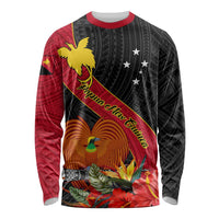 Papua New Guinea Long Sleeve Shirt Bird Of Paradise With Tropical Flower LT01