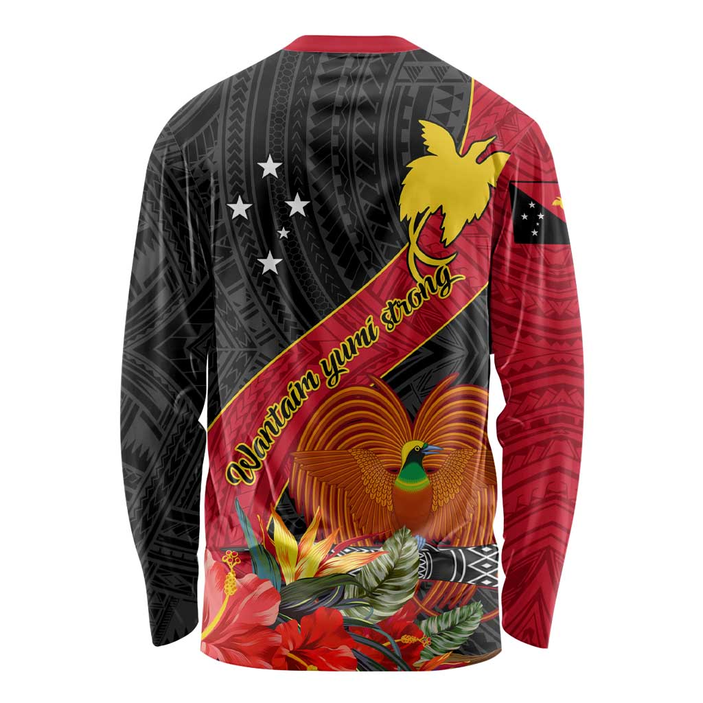 Papua New Guinea Long Sleeve Shirt Bird Of Paradise With Tropical Flower LT01