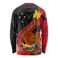 Papua New Guinea Long Sleeve Shirt Bird Of Paradise With Tropical Flower LT01