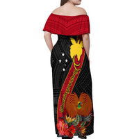 Papua New Guinea Off Shoulder Maxi Dress Bird Of Paradise With Tropical Flower - Wonder Print Shop