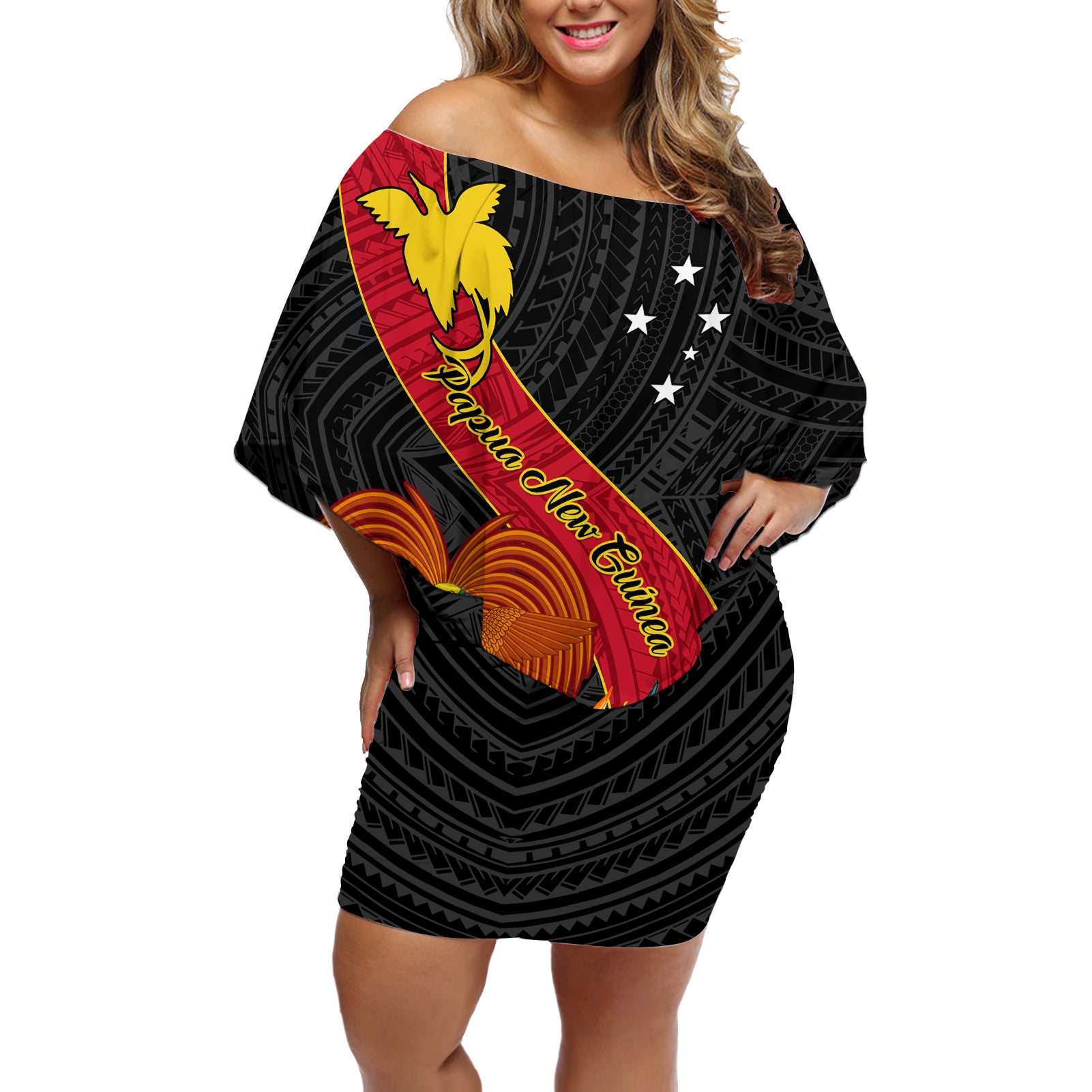Papua New Guinea Off Shoulder Short Dress Bird Of Paradise With Tropical Flower - Wonder Print Shop