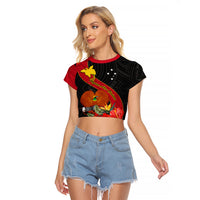 Papua New Guinea Raglan Cropped T Shirt Bird Of Paradise With Tropical Flower - Wonder Print Shop