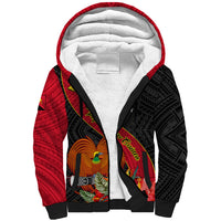 Papua New Guinea Sherpa Hoodie Bird Of Paradise With Tropical Flower - Wonder Print Shop