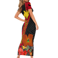 Papua New Guinea Short Sleeve Bodycon Dress Bird Of Paradise With Tropical Flower - Wonder Print Shop