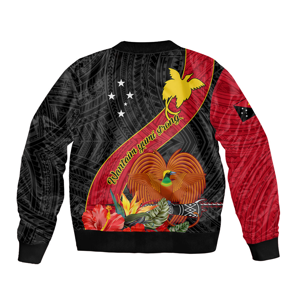 Papua New Guinea Sleeve Zip Bomber Jacket Bird Of Paradise With Tropical Flower - Wonder Print Shop