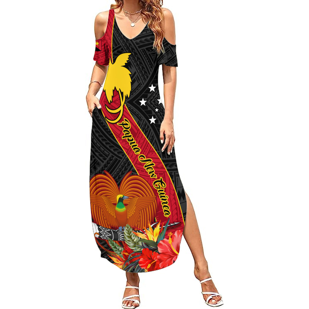 Papua New Guinea Summer Maxi Dress Bird Of Paradise With Tropical Flower - Wonder Print Shop