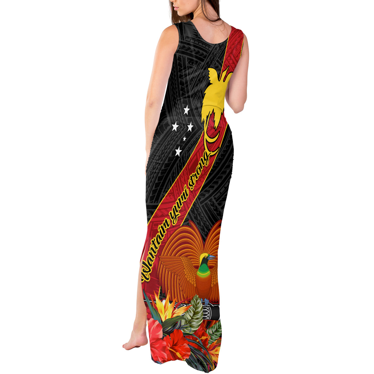 Papua New Guinea Tank Maxi Dress Bird Of Paradise With Tropical Flower - Wonder Print Shop