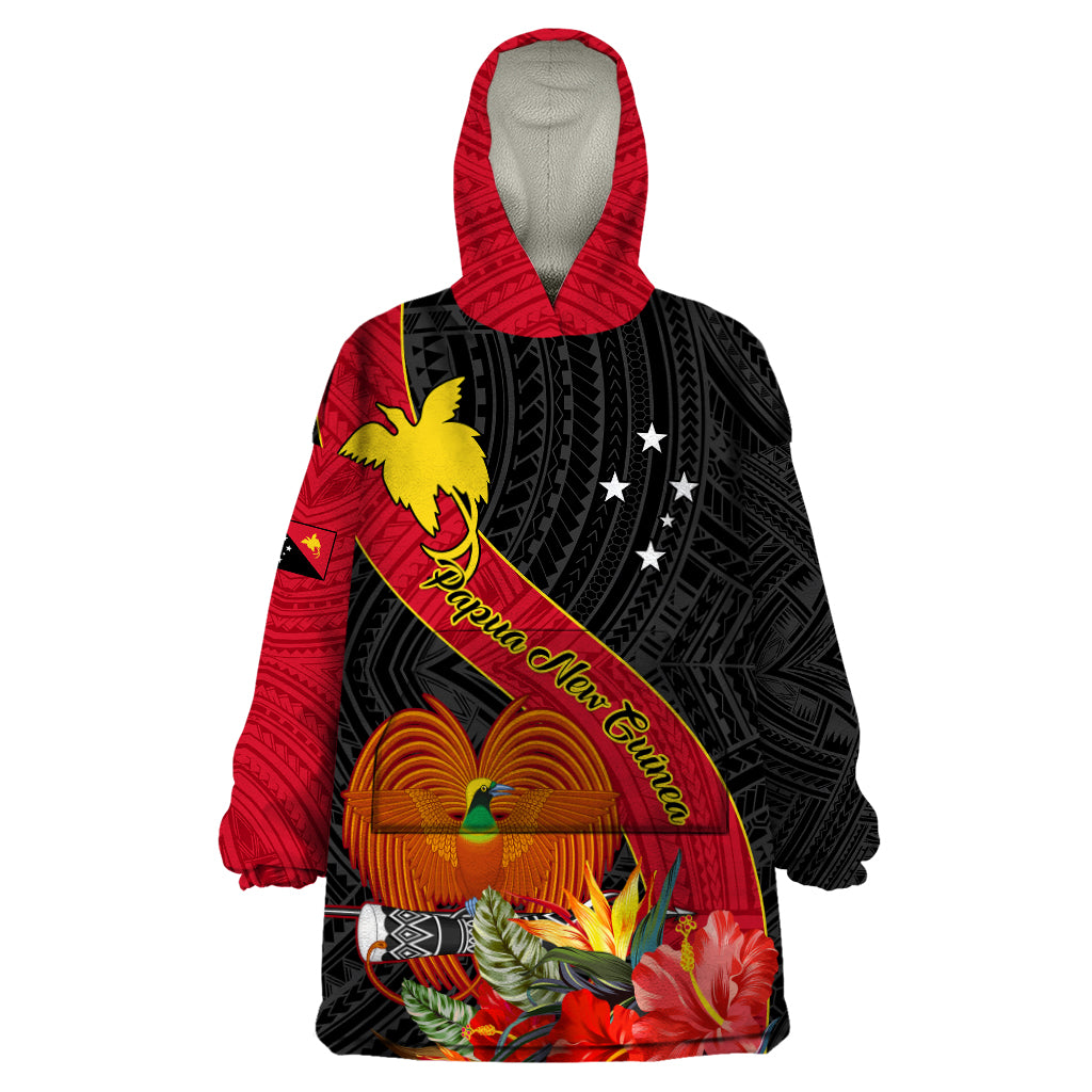 Papua New Guinea Wearable Blanket Hoodie Bird Of Paradise With Tropical Flower - Wonder Print Shop