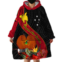 Papua New Guinea Wearable Blanket Hoodie Bird Of Paradise With Tropical Flower - Wonder Print Shop