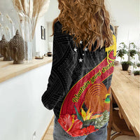 Papua New Guinea Women Casual Shirt Bird Of Paradise With Tropical Flower - Wonder Print Shop